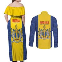 Maderia Day Couples Matching Off Shoulder Maxi Dress and Long Sleeve Button Shirt Pearl of the Atlantic Flag Style - Wonder Print Shop