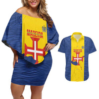 Maderia Day Couples Matching Off Shoulder Short Dress and Hawaiian Shirt Pearl of the Atlantic Flag Style - Wonder Print Shop