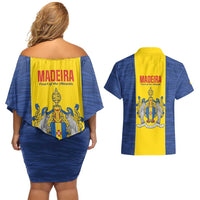Maderia Day Couples Matching Off Shoulder Short Dress and Hawaiian Shirt Pearl of the Atlantic Flag Style - Wonder Print Shop