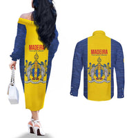 Maderia Day Couples Matching Off The Shoulder Long Sleeve Dress and Long Sleeve Button Shirt Pearl of the Atlantic Flag Style - Wonder Print Shop