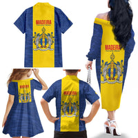 Maderia Day Family Matching Off The Shoulder Long Sleeve Dress and Hawaiian Shirt Pearl of the Atlantic Flag Style - Wonder Print Shop