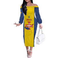 Maderia Day Family Matching Off The Shoulder Long Sleeve Dress and Hawaiian Shirt Pearl of the Atlantic Flag Style - Wonder Print Shop