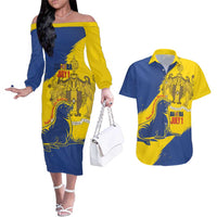 Personalised Maderia Day Couples Matching Off The Shoulder Long Sleeve Dress and Hawaiian Shirt July 1 Monk Seal Grunge Style - Wonder Print Shop