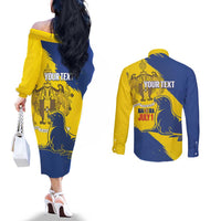 Personalised Maderia Day Couples Matching Off The Shoulder Long Sleeve Dress and Long Sleeve Button Shirt July 1 Monk Seal Grunge Style - Wonder Print Shop