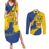 Personalised Maderia Day Couples Matching Summer Maxi Dress and Long Sleeve Button Shirt July 1 Monk Seal Grunge Style - Wonder Print Shop