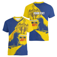 Personalised Maderia Day Women V-Neck T-Shirt July 1 Monk Seal Grunge Style - Wonder Print Shop