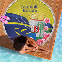 Curacao Flag Day Beach Blanket Felis Dia di Bandera Pink Plumeria - Wonder Print Shop