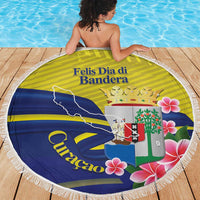Curacao Flag Day Beach Blanket Felis Dia di Bandera Pink Plumeria - Wonder Print Shop