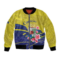Curacao Flag Day Bomber Jacket Felis Dia di Bandera Pink Plumeria - Wonder Print Shop