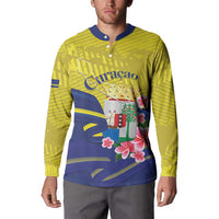 Curacao Flag Day Button Sweatshirt Felis Dia di Bandera Pink Plumeria - Wonder Print Shop