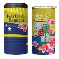 Curacao Flag Day 4 in 1 Can Cooler Tumbler Felis Dia di Bandera Pink Plumeria - Wonder Print Shop