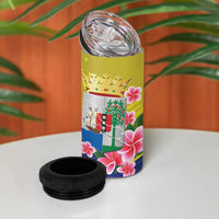 Curacao Flag Day 4 in 1 Can Cooler Tumbler Felis Dia di Bandera Pink Plumeria - Wonder Print Shop