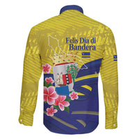 Curacao Flag Day Family Matching Long Sleeve Bodycon Dress and Hawaiian Shirt Felis Dia di Bandera Pink Plumeria - Wonder Print Shop