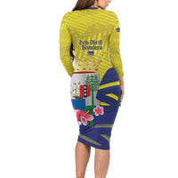 Curacao Flag Day Family Matching Long Sleeve Bodycon Dress and Hawaiian Shirt Felis Dia di Bandera Pink Plumeria - Wonder Print Shop