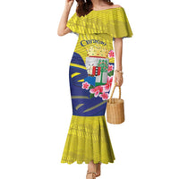 Curacao Flag Day Family Matching Mermaid Dress and Hawaiian Shirt Felis Dia di Bandera Pink Plumeria - Wonder Print Shop
