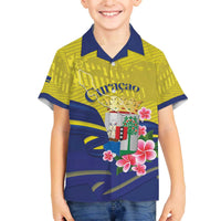 Curacao Flag Day Family Matching Off The Shoulder Long Sleeve Dress and Hawaiian Shirt Felis Dia di Bandera Pink Plumeria - Wonder Print Shop
