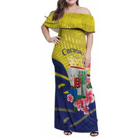 Curacao Flag Day Family Matching Off Shoulder Maxi Dress and Hawaiian Shirt Felis Dia di Bandera Pink Plumeria - Wonder Print Shop