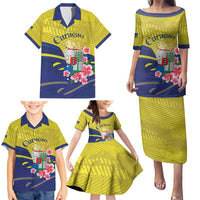Curacao Flag Day Family Matching Puletasi and Hawaiian Shirt Felis Dia di Bandera Pink Plumeria - Wonder Print Shop