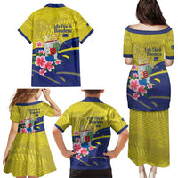 Curacao Flag Day Family Matching Puletasi and Hawaiian Shirt Felis Dia di Bandera Pink Plumeria - Wonder Print Shop