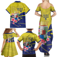 Curacao Flag Day Family Matching Summer Maxi Dress and Hawaiian Shirt Felis Dia di Bandera Pink Plumeria - Wonder Print Shop