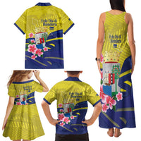 Curacao Flag Day Family Matching Tank Maxi Dress and Hawaiian Shirt Felis Dia di Bandera Pink Plumeria - Wonder Print Shop