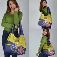 Curacao Flag Day Grocery Bag Felis Dia di Bandera Pink Plumeria - Wonder Print Shop