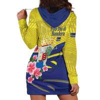 Curacao Flag Day Hoodie Dress Felis Dia di Bandera Pink Plumeria - Wonder Print Shop