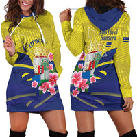 Curacao Flag Day Hoodie Dress Felis Dia di Bandera Pink Plumeria - Wonder Print Shop