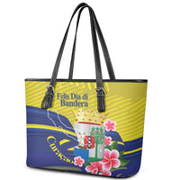 Curacao Flag Day Leather Tote Bag Felis Dia di Bandera Pink Plumeria - Wonder Print Shop