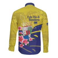 Curacao Flag Day Long Sleeve Button Shirt Felis Dia di Bandera Pink Plumeria - Wonder Print Shop