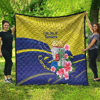 Curacao Flag Day Quilt Felis Dia di Bandera Pink Plumeria - Wonder Print Shop
