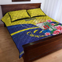Curacao Flag Day Quilt Bed Set Felis Dia di Bandera Pink Plumeria - Wonder Print Shop