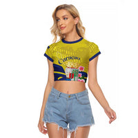 Curacao Flag Day Raglan Cropped T Shirt Felis Dia di Bandera Pink Plumeria - Wonder Print Shop