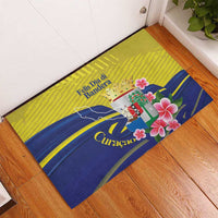 Curacao Flag Day Rubber Doormat Felis Dia di Bandera Pink Plumeria - Wonder Print Shop