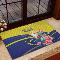 Curacao Flag Day Rubber Doormat Felis Dia di Bandera Pink Plumeria - Wonder Print Shop