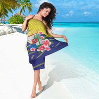 Curacao Flag Day Sarong Felis Dia di Bandera Pink Plumeria - Wonder Print Shop