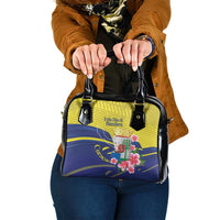 Curacao Flag Day Shoulder Handbag Felis Dia di Bandera Pink Plumeria - Wonder Print Shop