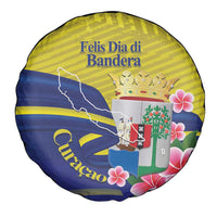 Curacao Flag Day Spare Tire Cover Felis Dia di Bandera Pink Plumeria - Wonder Print Shop