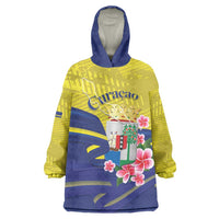 Curacao Flag Day Wearable Blanket Hoodie Felis Dia di Bandera Pink Plumeria - Wonder Print Shop