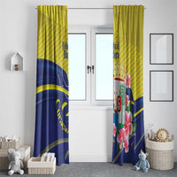 Curacao Flag Day Window Curtain Felis Dia di Bandera Pink Plumeria - Wonder Print Shop