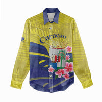 Curacao Flag Day Women Casual Shirt Felis Dia di Bandera Pink Plumeria - Wonder Print Shop
