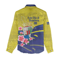 Curacao Flag Day Women Casual Shirt Felis Dia di Bandera Pink Plumeria - Wonder Print Shop