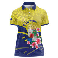 Curacao Flag Day Women Polo Shirt Felis Dia di Bandera Pink Plumeria - Wonder Print Shop
