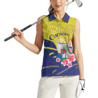 Curacao Flag Day Women Sleeveless Polo Shirt Felis Dia di Bandera Pink Plumeria - Wonder Print Shop
