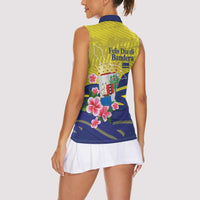 Curacao Flag Day Women Sleeveless Polo Shirt Felis Dia di Bandera Pink Plumeria - Wonder Print Shop