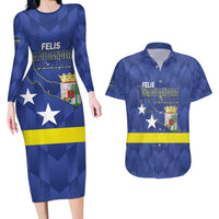 Felis Dia di Bandera Curacao Couples Matching Long Sleeve Bodycon Dress and Hawaiian Shirt Flag Proud - Wonder Print Shop