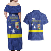 Felis Dia di Bandera Curacao Couples Matching Off Shoulder Maxi Dress and Hawaiian Shirt Flag Proud - Wonder Print Shop