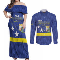Felis Dia di Bandera Curacao Couples Matching Off Shoulder Maxi Dress and Long Sleeve Button Shirt Flag Proud - Wonder Print Shop