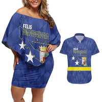 Felis Dia di Bandera Curacao Couples Matching Off Shoulder Short Dress and Hawaiian Shirt Flag Proud - Wonder Print Shop