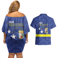 Felis Dia di Bandera Curacao Couples Matching Off Shoulder Short Dress and Hawaiian Shirt Flag Proud - Wonder Print Shop